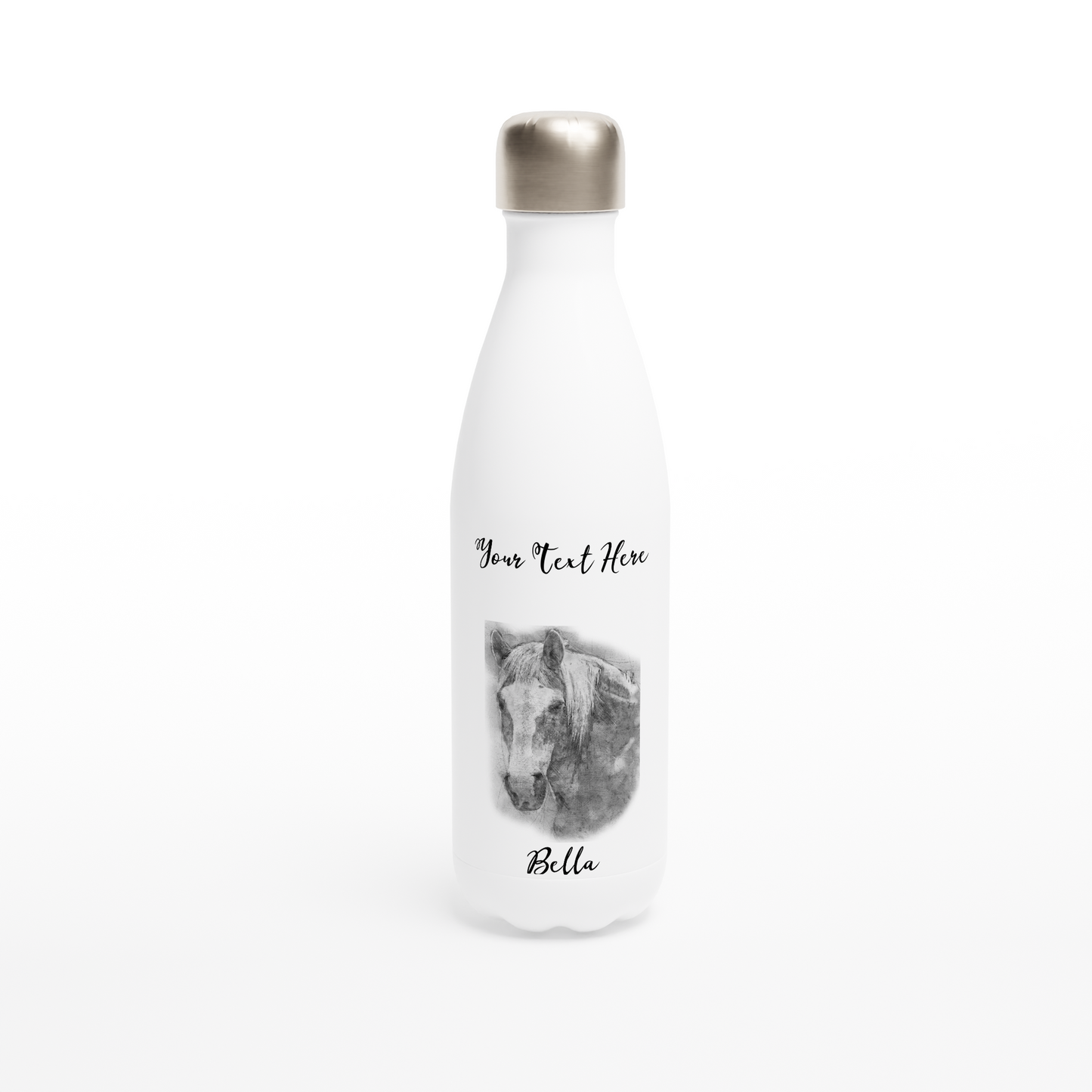 Hand Drawn Horse || 17oz Stainless Steel Water Bottle - Pencil Drawing - Personalized; Personalized with your horse