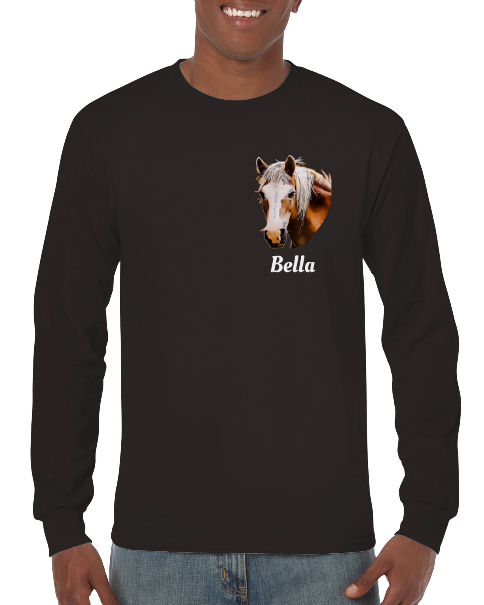 Hand Drawn Horse || Unisex Longsleeve T-shirt - Comic - Personalized; Personalized with your horse