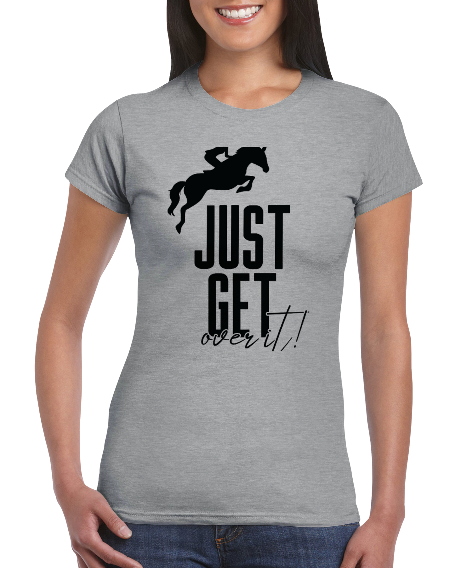 Hand Drawn Horse || Women's T-shirt - Design: "Get Over It"; Static Design; Personalizable Back Text