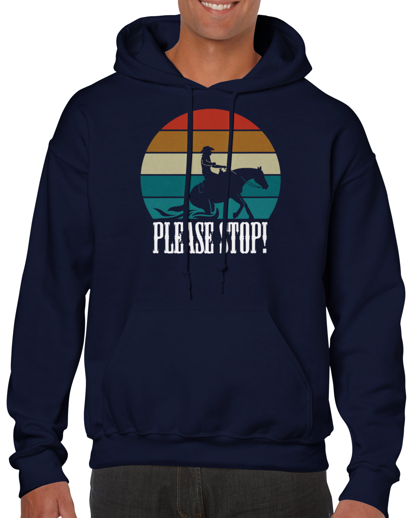 Hand Drawn Horse || Unisex Hoodie - Design: " STOP "; Static Design; Personalizable Back Text