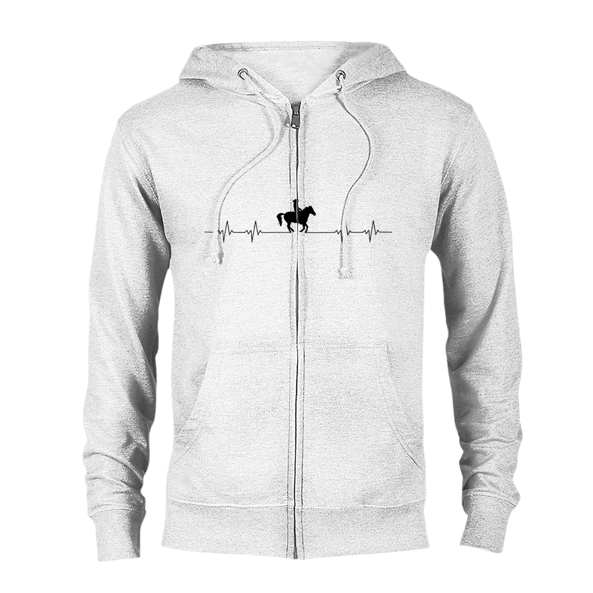 Hand Drawn Horse || Unisex Zip Hoodie - Design: "HEARTBEAT"; Static Design; Personalizable Back Text