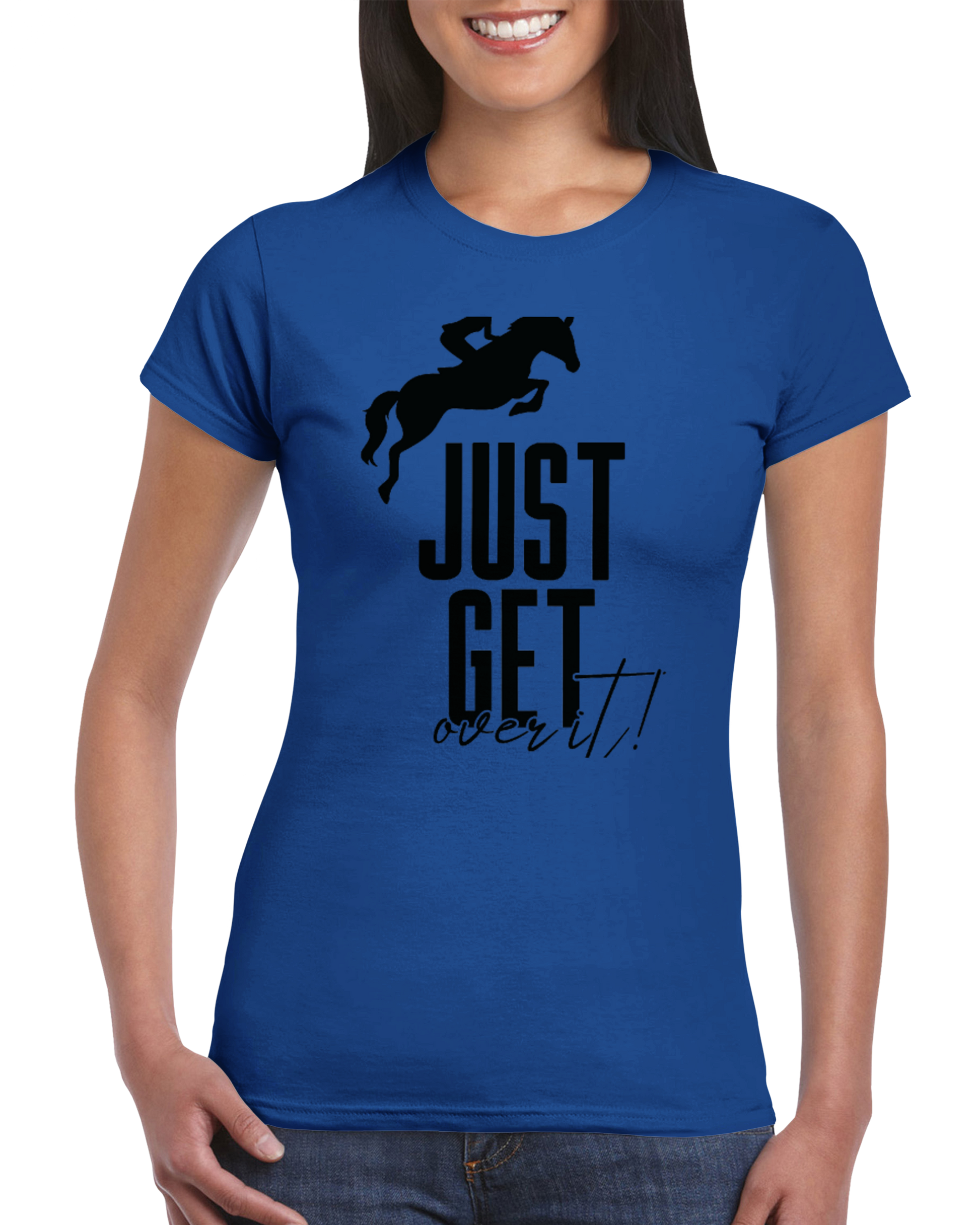 Hand Drawn Horse || Women's T-shirt - Design: "Get Over It"; Static Design; Personalizable Back Text