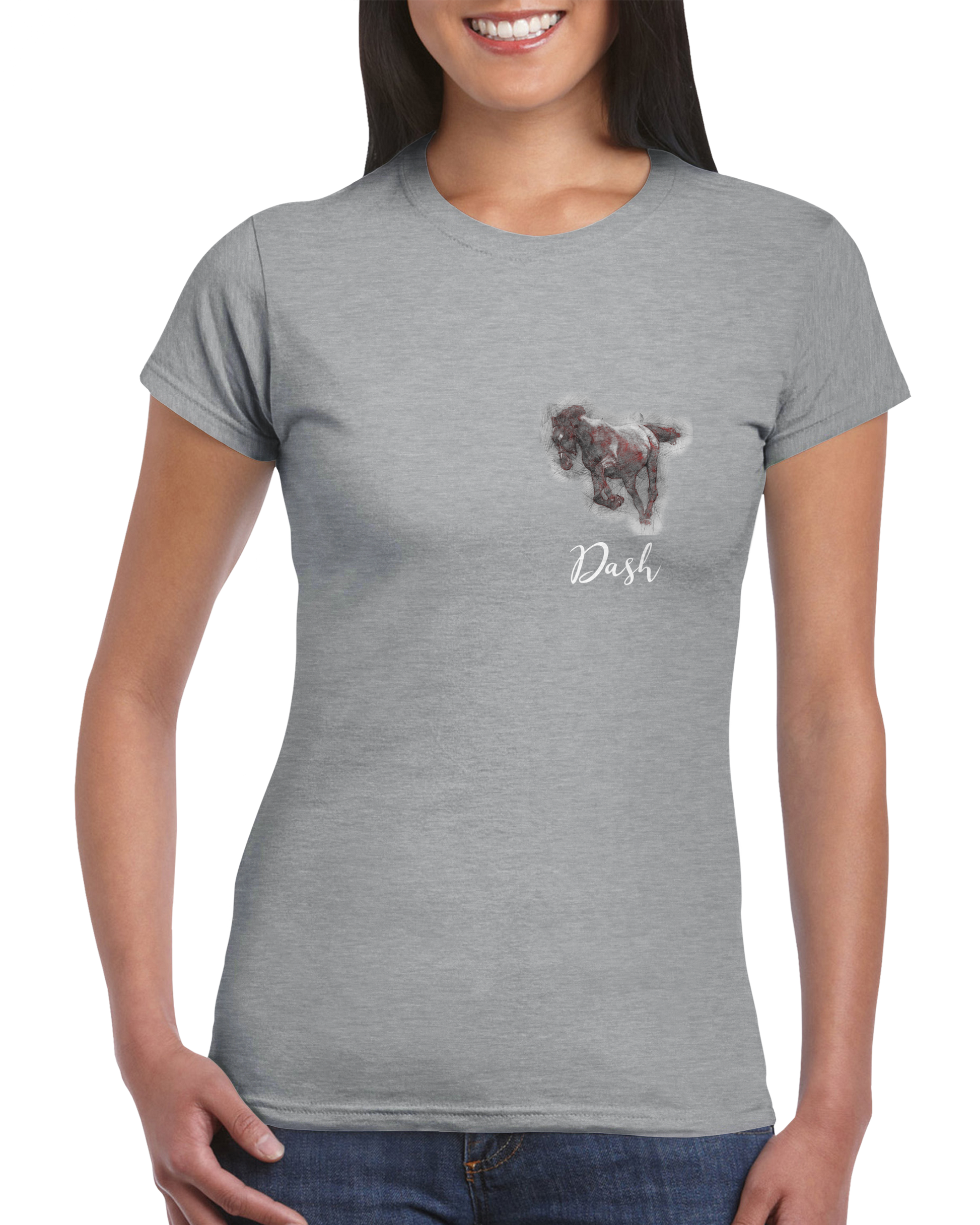Hand Drawn Horse || Women's Crewneck T-shirt - Pencil Drawing - Personalized; Personalized with your horse