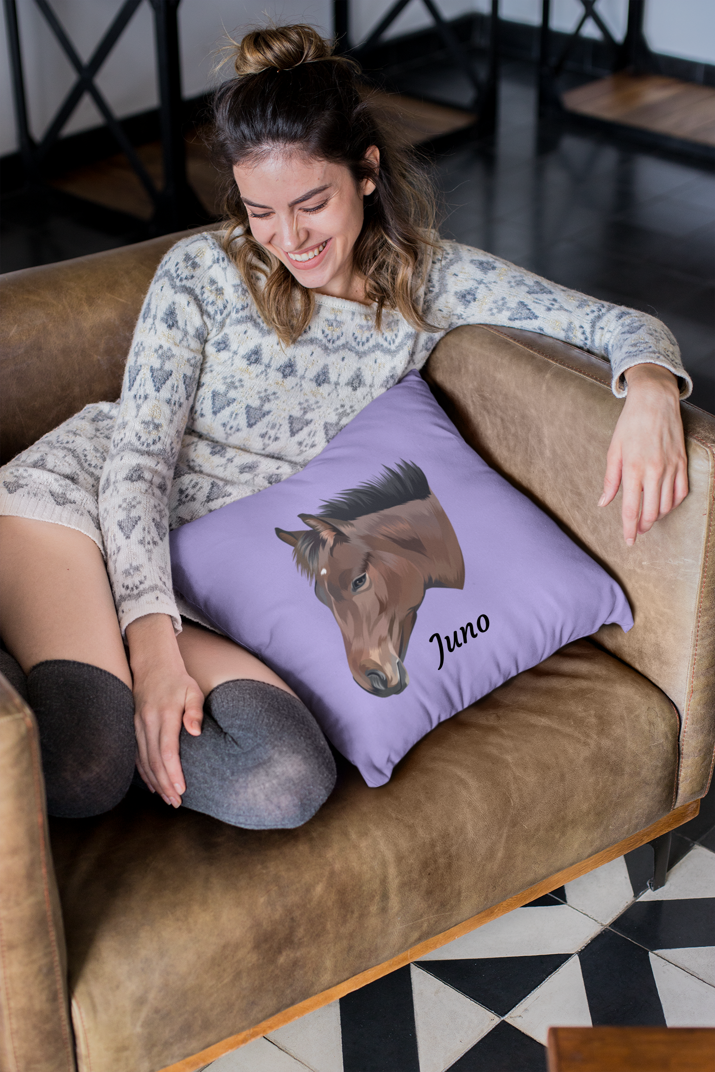Hand Drawn & Personalized Square Horse Pillow - TruPaint