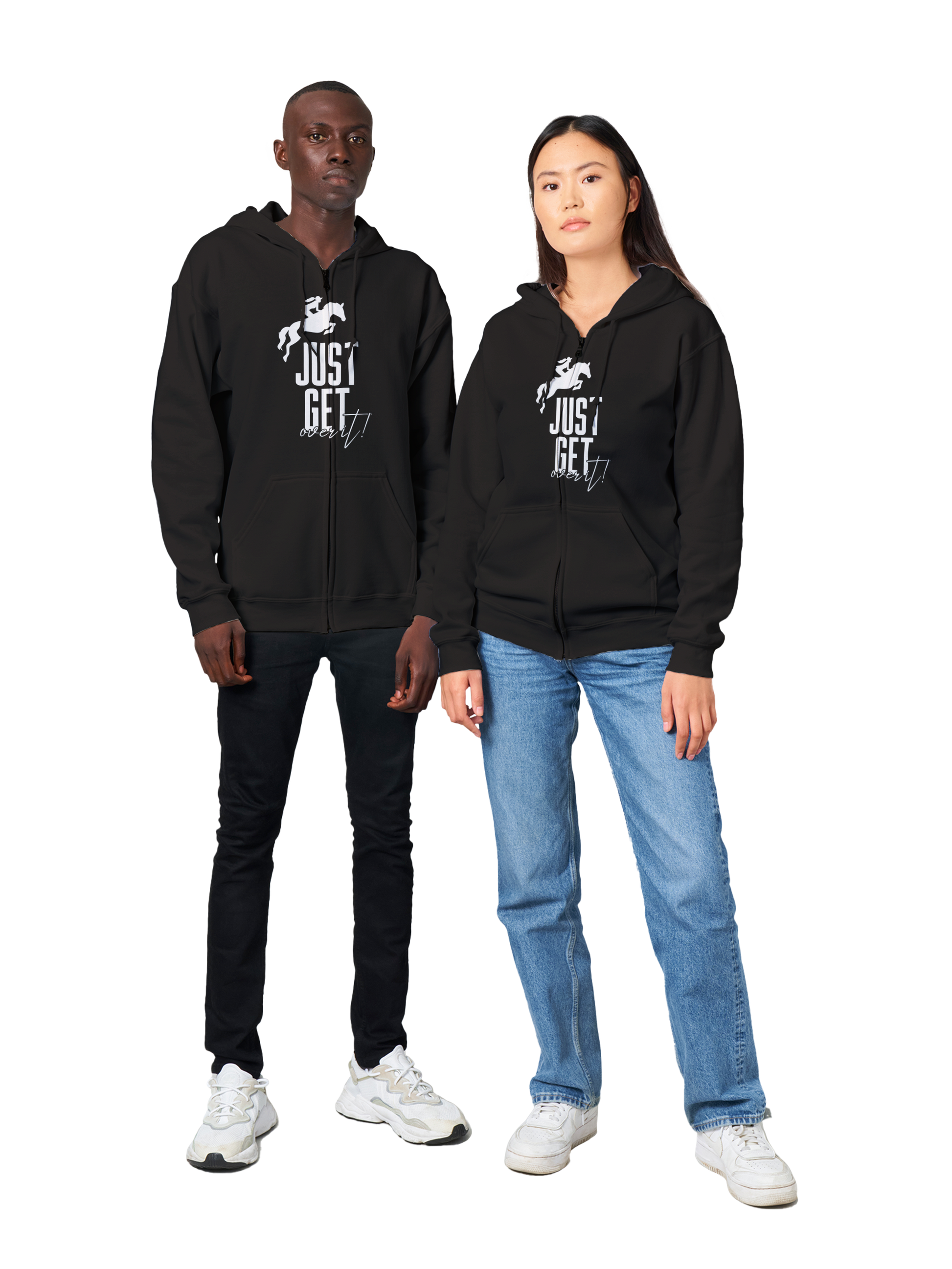 Hand Drawn Horse || Unisex Zip Hoodie - Design: "Get Over It"; Static Design; Personalizable Back Text