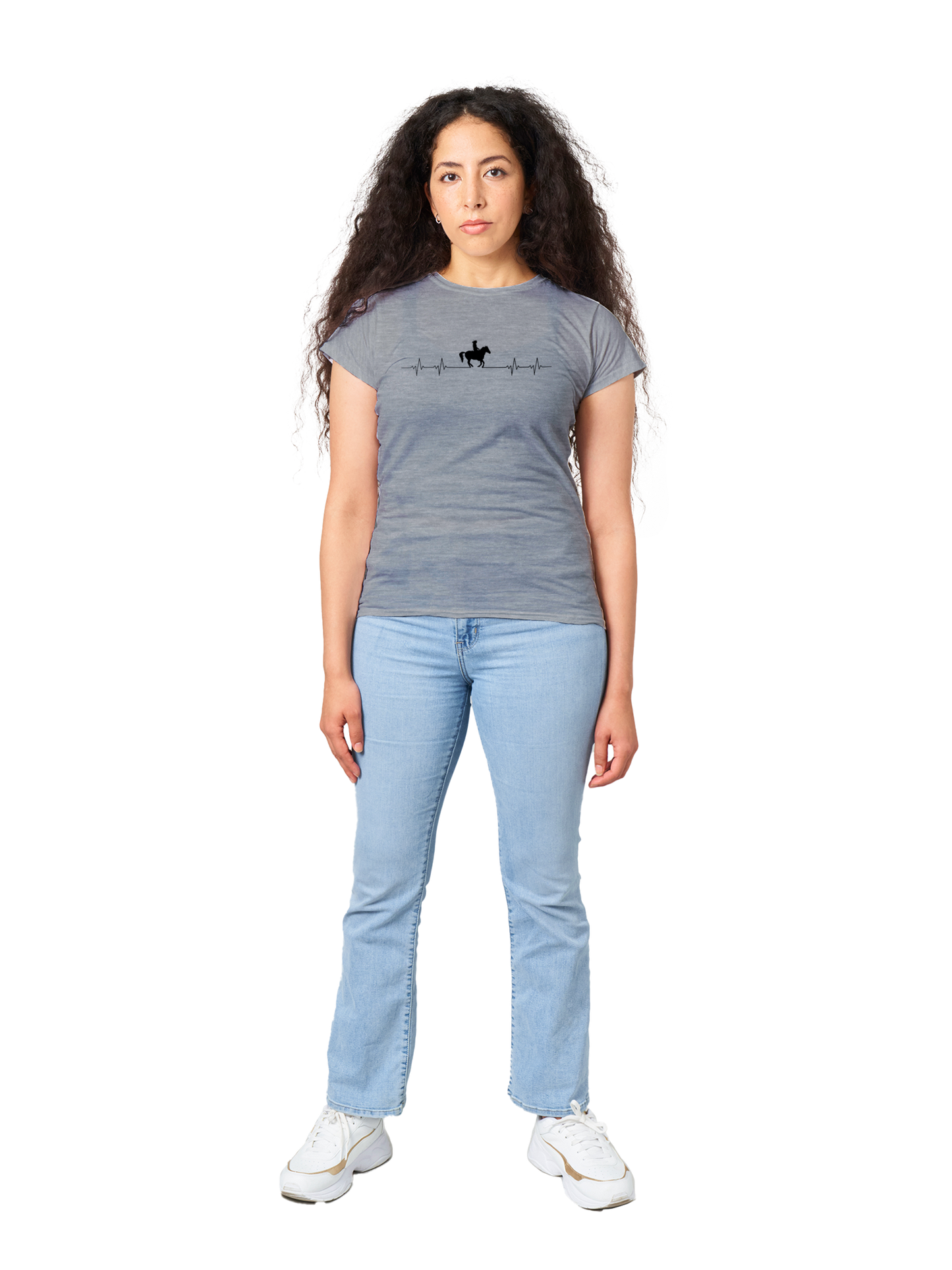Hand Drawn Horse || Women's Crewneck T-shirt - Design: "HEARTBEAT"; Static Design; Personalizable Back Text