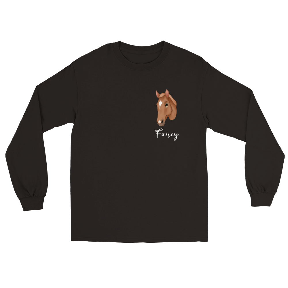 Hand Drawn Horse || Unisex Longsleeve T-shirt - Fairytale Cartoon - Hand Drawn & Personalized; Hand drawn & personalized with your horse