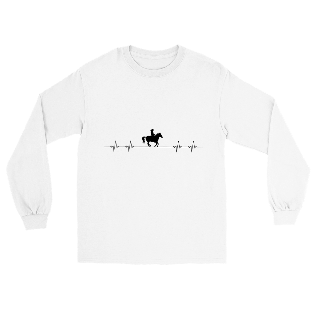 Hand Drawn Horse || Unisex Longsleeve T-shirt - Design: "Heartbeat"; Static Design; Personalizable Back Text