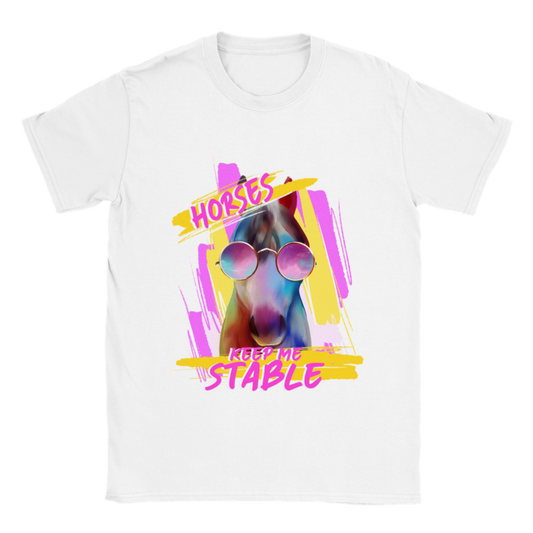 Hand Drawn Horse || Unisex Crewneck T-shirt - Design: "STABLE"; Static Design; Personalizable Back Text
