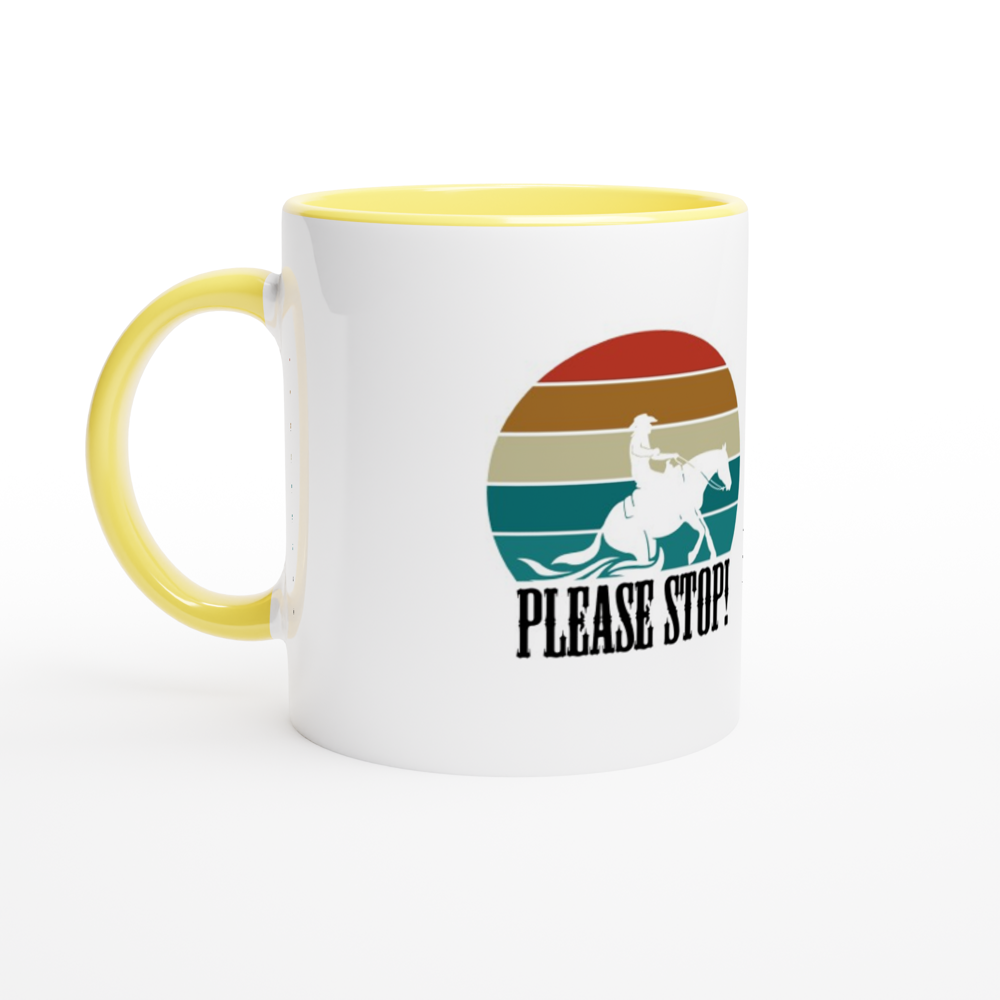 Hand Drawn Horse || 11 oz. Ceramic Mug with Color - Design: "Stop!"; Static Design; Personalizable Text