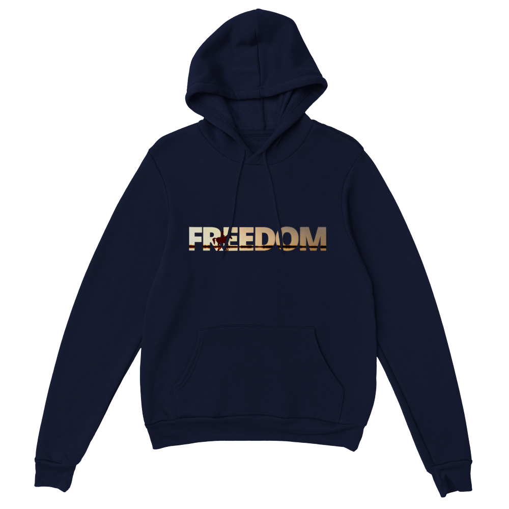 Hand Drawn Horse || Unisex Hoodie - Design: " FREEDOM "; Static Design; Personalizable Text