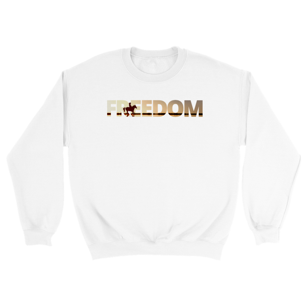 Hand Drawn Horse || Unisex Crewneck Sweatshirt - Design: "FREEDOM"; Static Design; Personalizable Back Text