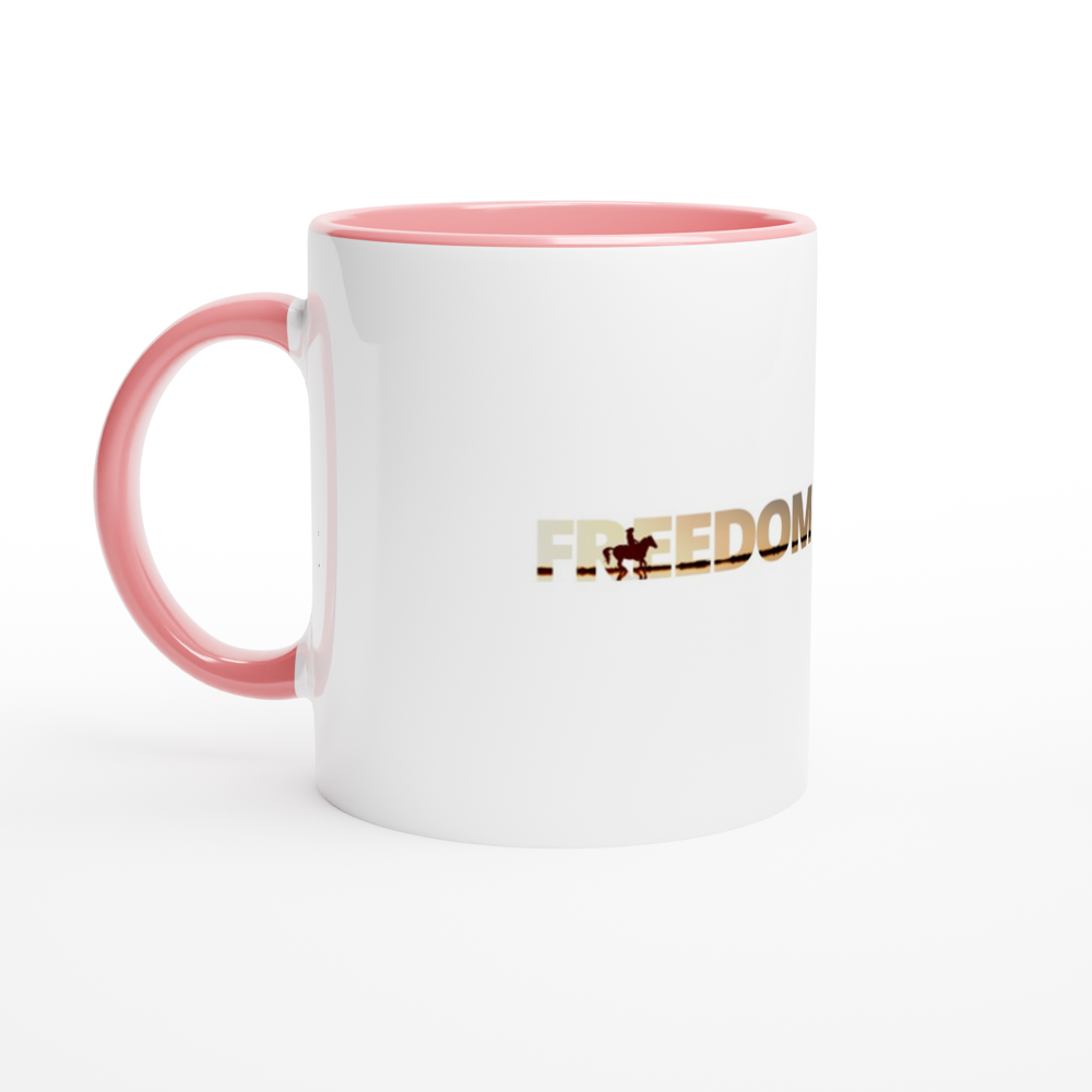 Hand Drawn Horse || 11oz Ceramic Mug with Color Inside - Design: "FREEDOM"; Static Design; Personalizable Text