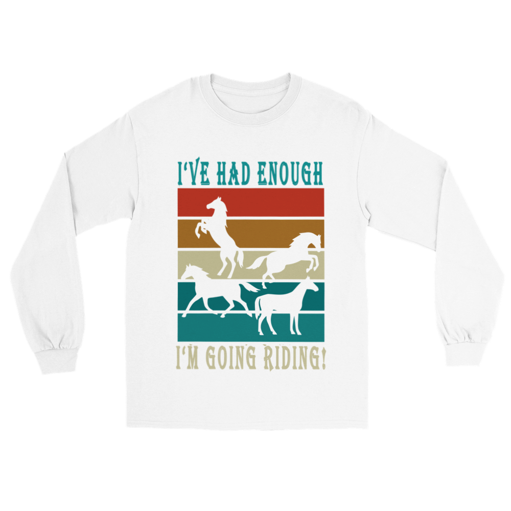 Hand Drawn Horse || Unisex Longsleeve T-shirt - Design: "Going Riding"; Static Design; Personalizable Back Text