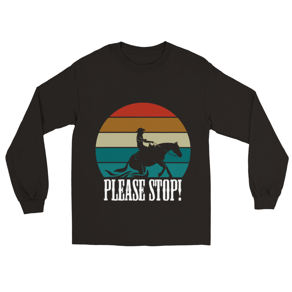 Hand Drawn Horse || Unisex Longsleeve T-shirt - Design: "Stop"; Static Design; Personalizable Back Text