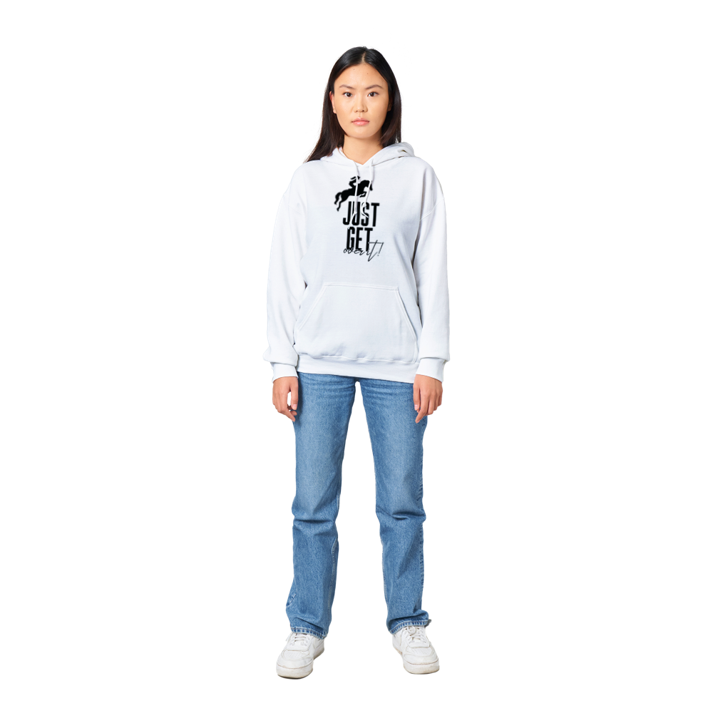 Hand Drawn Horse || Unisex Pullover Hoodie - Design: "Get Over It"; Static Design; Personalizable Back Text