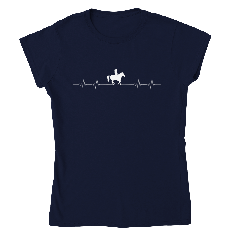Hand Drawn Horse || Women's Crewneck T-shirt - Design: "HEARTBEAT"; Static Design; Personalizable Back Text