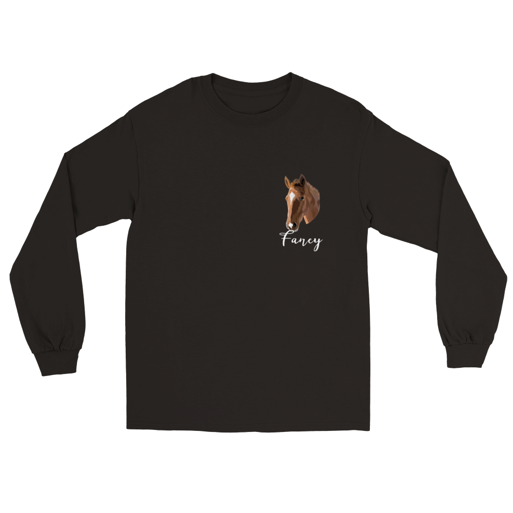 Hand Drawn Horse || Unisex Longsleeve T-shirt - TruPaint - Hand Drawn & Personalized; Hand drawn & personalized with your horse