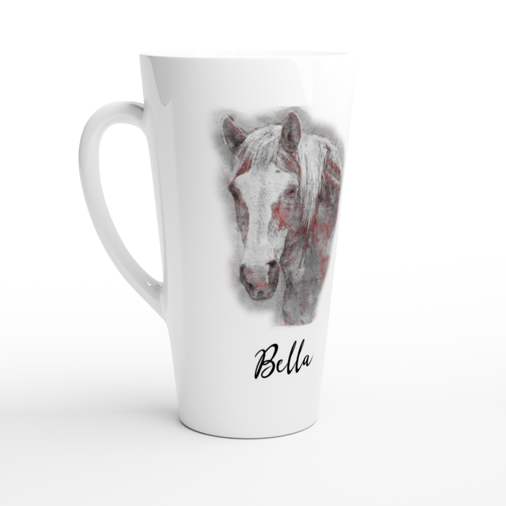 Hand Drawn Horse - Latte 17oz Ceramic Mug - Pencil Drawing - Personalized