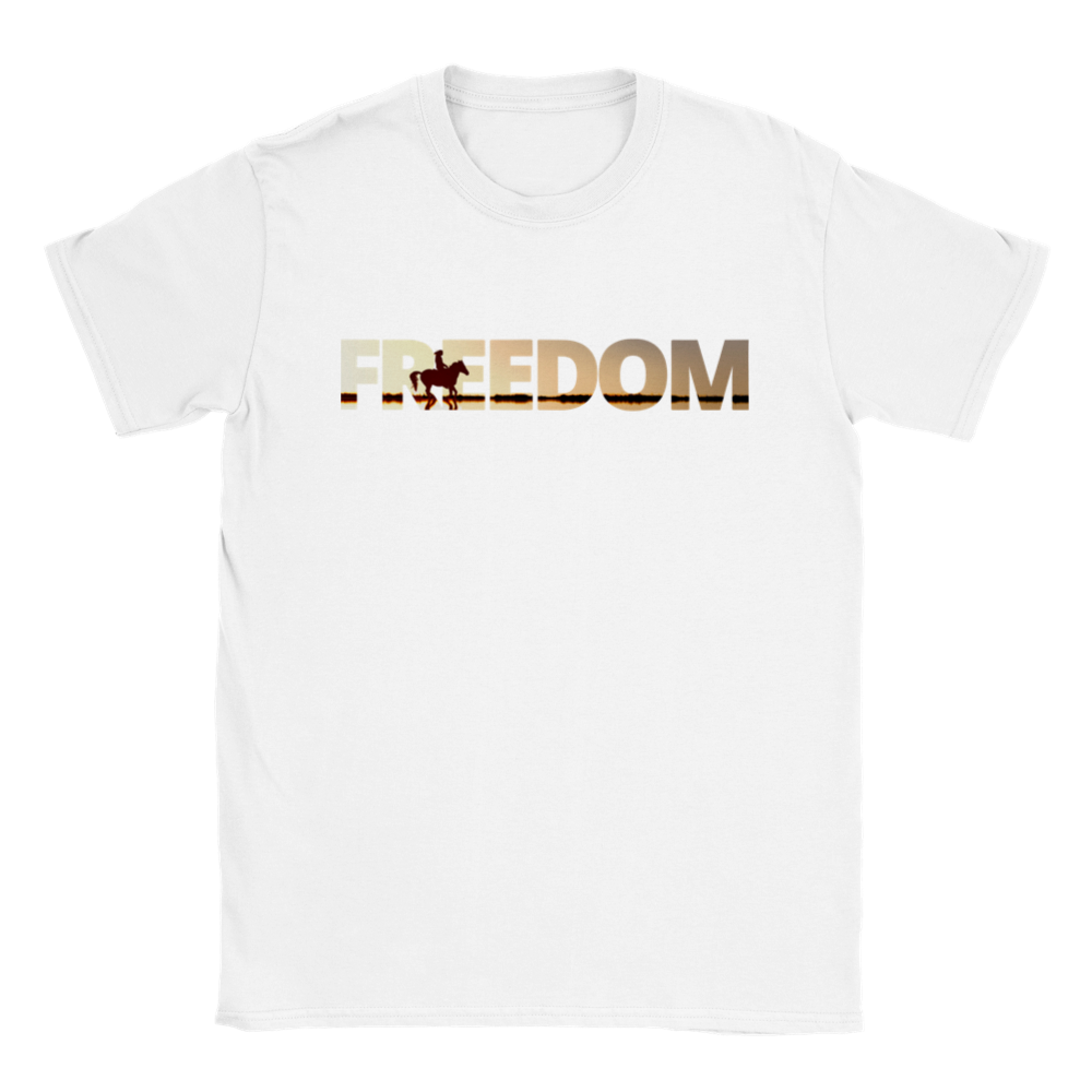 Hand Drawn Horse || Unisex T-shirt - Design: "FREEDOM"; Static Design; Personalizable Back Text