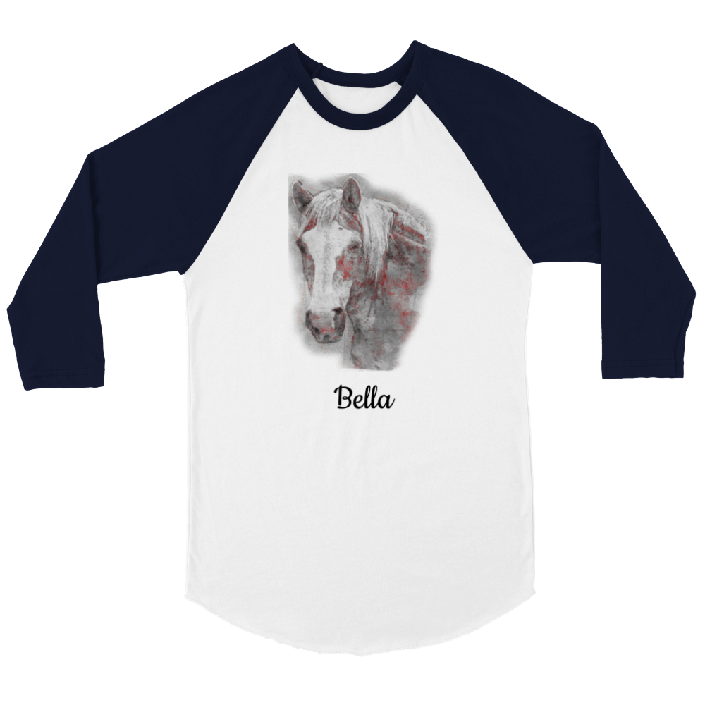 Hand Drawn Horse || Unisex 3/4 sleeve Raglan T-shirt - Pencil Drawing - Personalized; Personalized with your horse