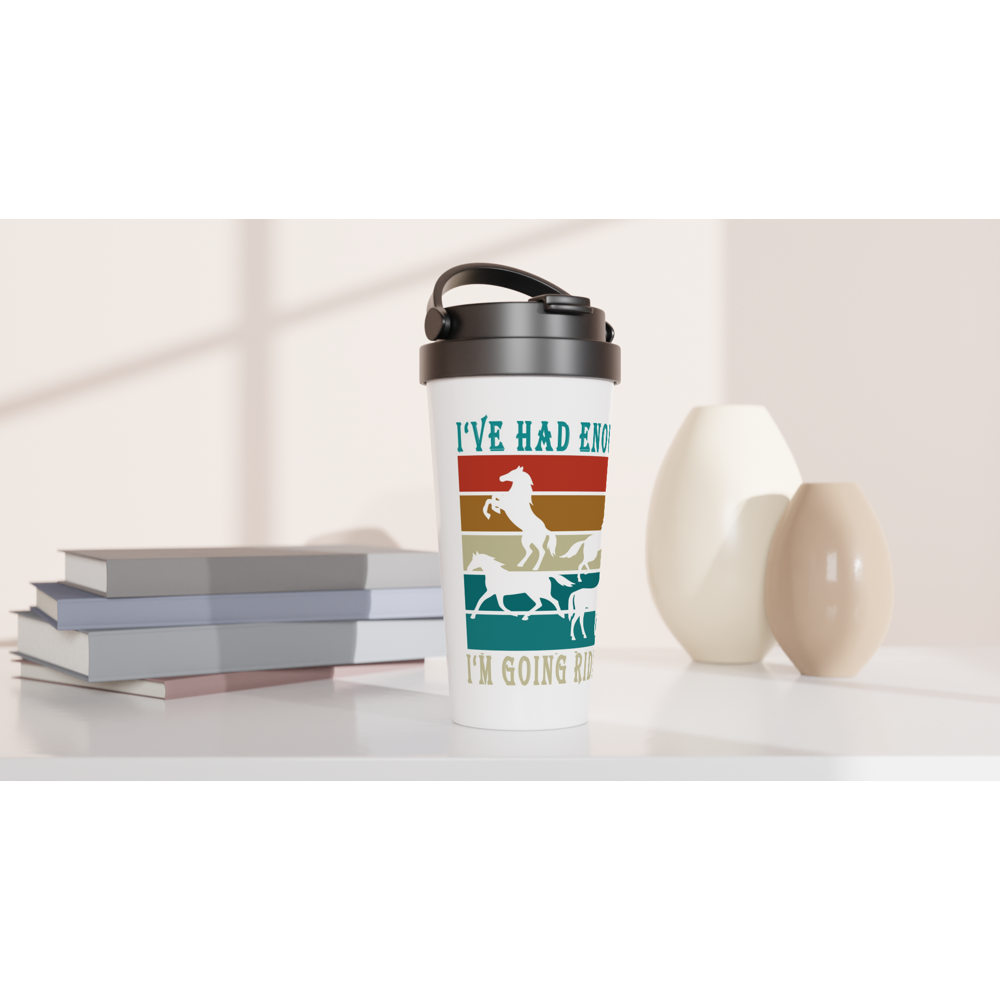 Hand Drawn Horse || 15oz Stainless Steel Travel Mug - Design: "Going Riding"; Static Design; Personalizable Text