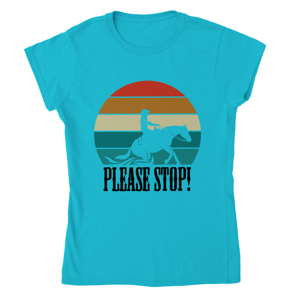 Hand Drawn Horse || Womens T-shirt - Design: "Stop!"; Static Design; Personalizable Back Text