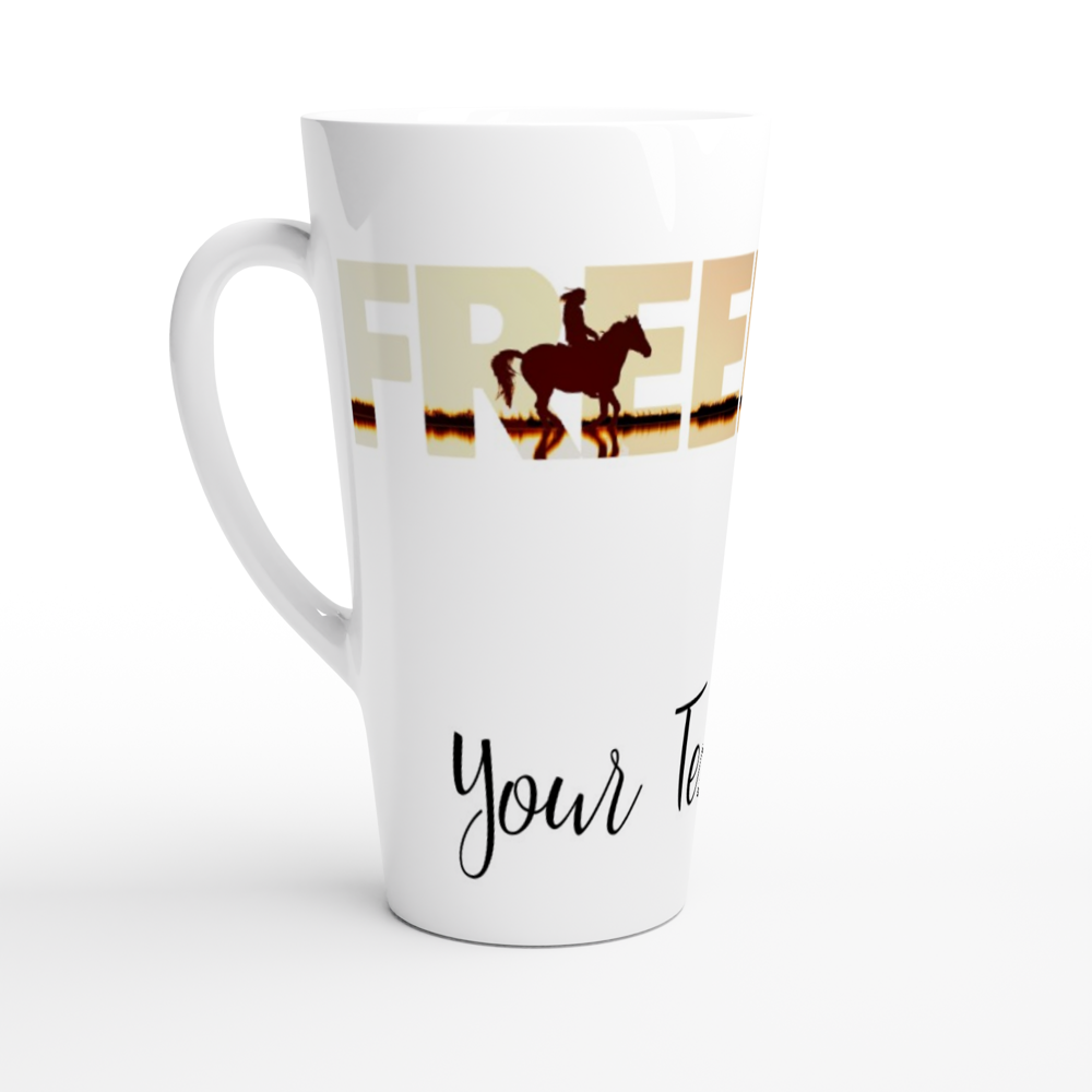 Hand Drawn Horse || Latte 17oz Ceramic Mug - Design: "Freedom"; Static Design; Personalizable Text