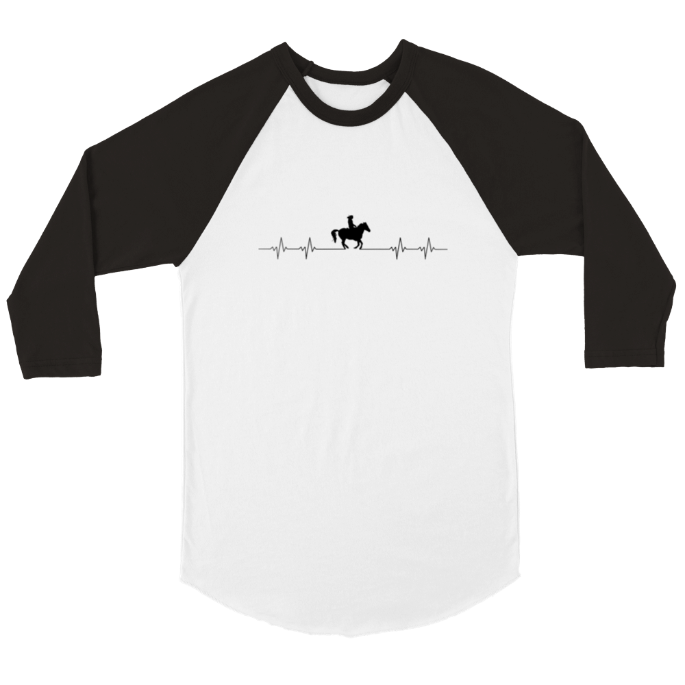 Hand Drawn Horse || Unisex 3/4 sleeve Raglan T-shirt - Design: "HEARTBEAT"; Static Design; Personalizable Back Text