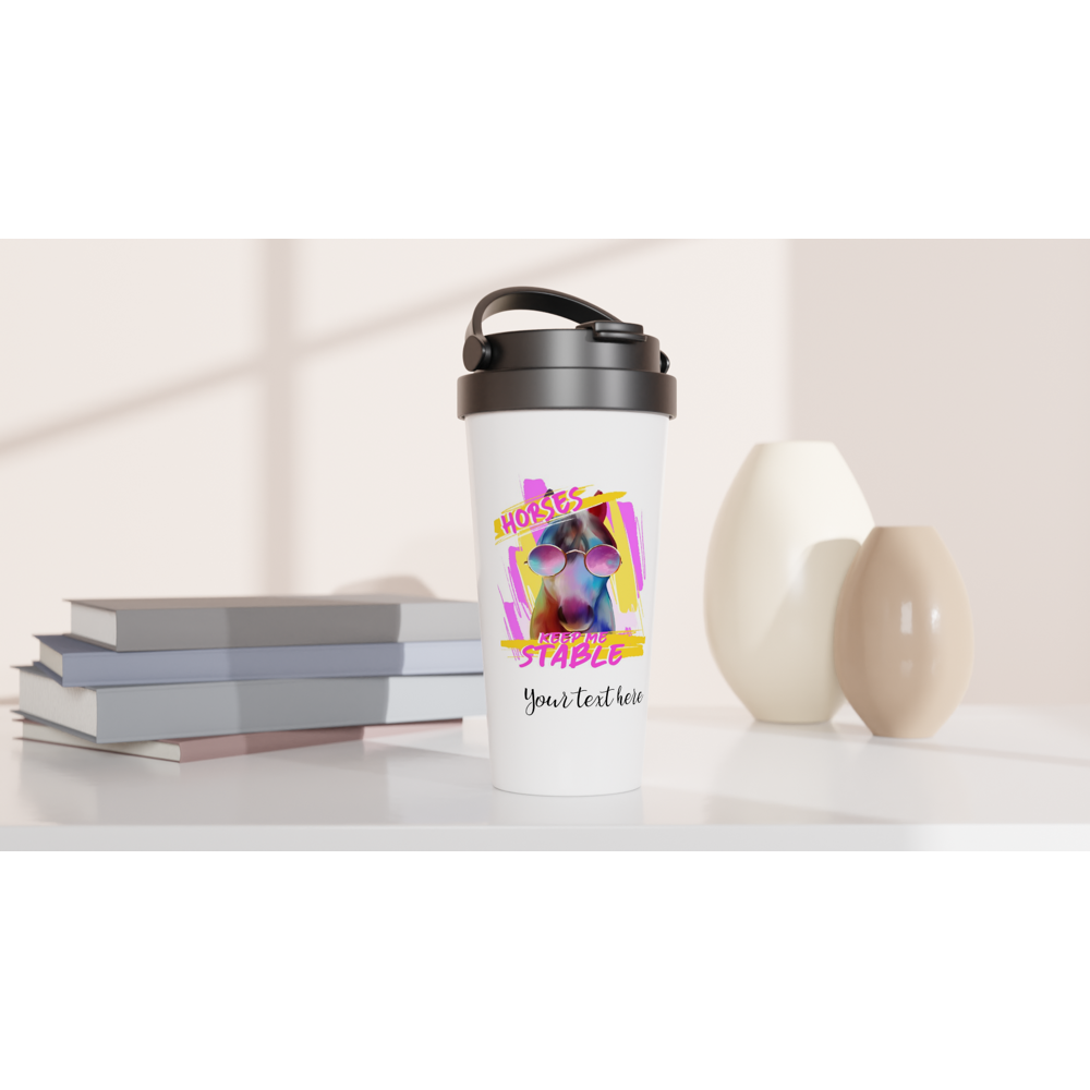 Hand Drawn Horse || 15oz Stainless Steel Travel Mug - Design: "Stable"; Static Design; Personalizable Text