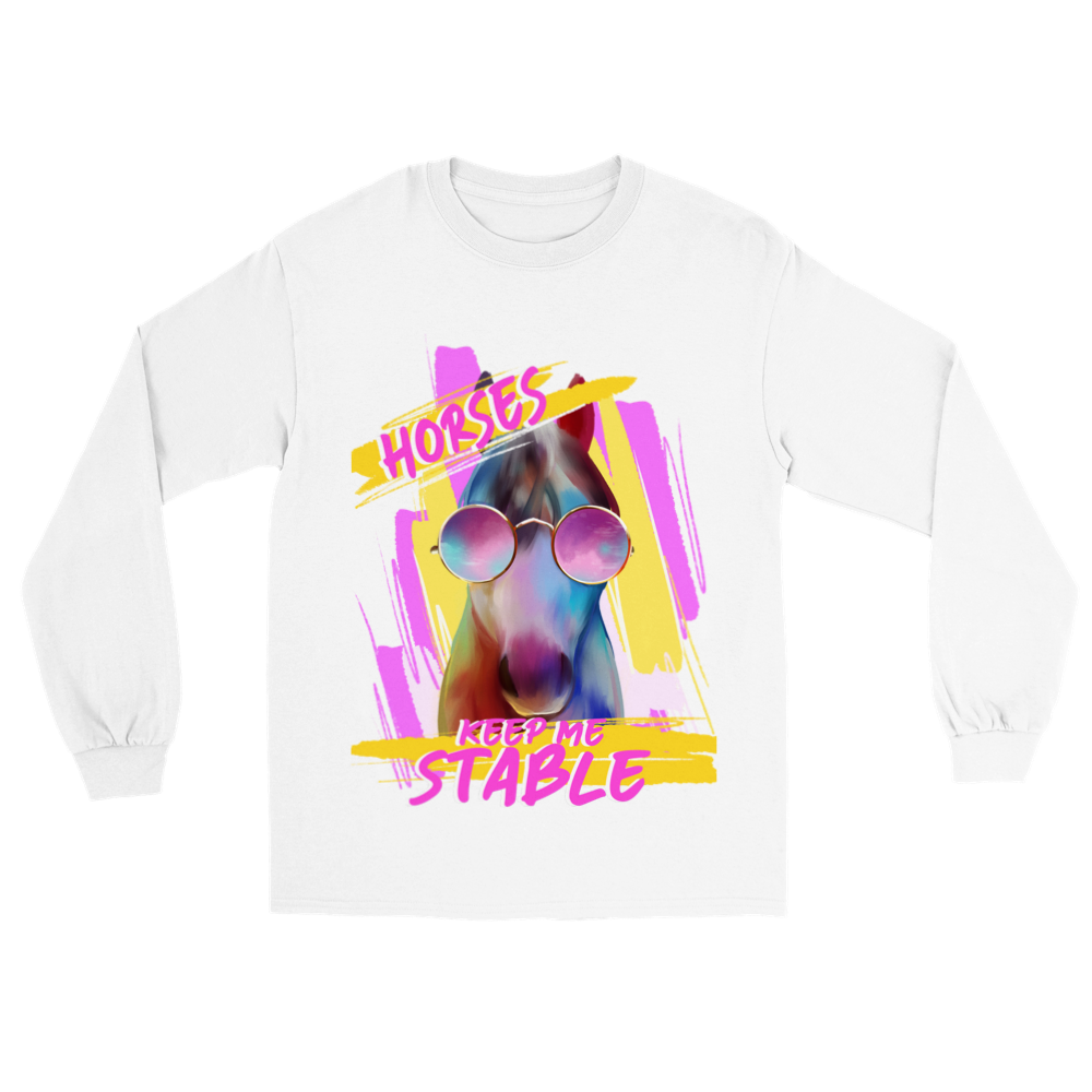 Hand Drawn Horse || Unisex Longsleeve T-shirt - Design: "Stable"; Static Design; Personalizable Back Text