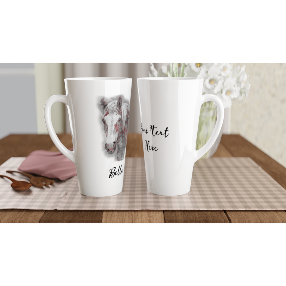 Hand Drawn Horse || Latte 17oz Ceramic Mug - Pencil Drawing - Personalized; Personalized with your horse