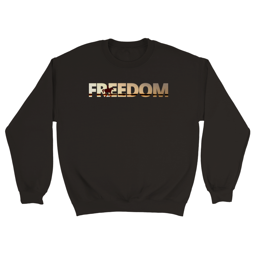 Hand Drawn Horse || Unisex Crewneck Sweatshirt - Design: "FREEDOM"; Static Design; Personalizable Back Text