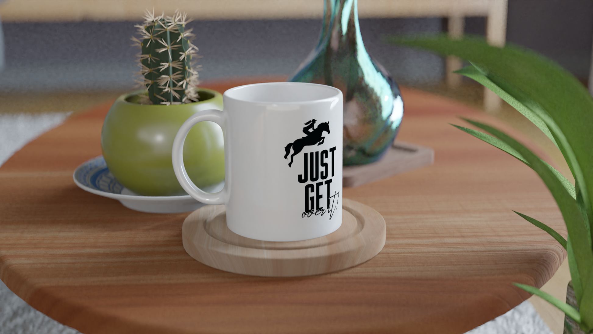 Hand Drawn Horse || 11oz Ceramic Mug - Design: "Get Over It"; Static Design; Personalizable Text