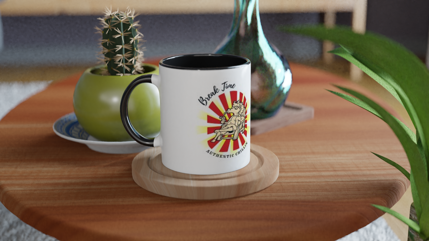 Hand Drawn Horse || 11oz Ceramic Mug with Color - Design: "Break Time"; Static Design; Personalizable Text
