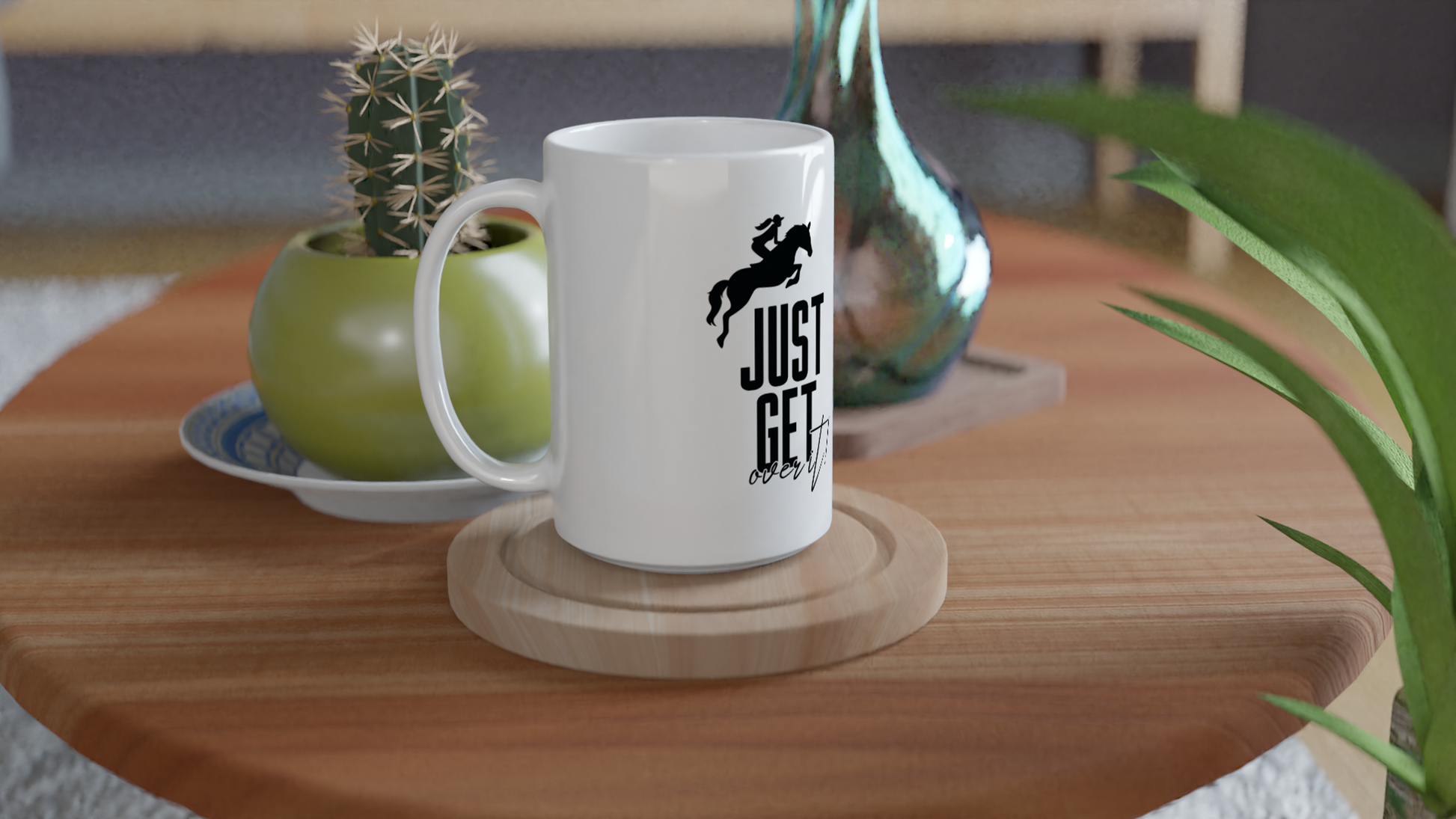 Hand Drawn Horse || 15oz Ceramic Mug - Design: "Get Over It"; Static Design; Personalizable Text