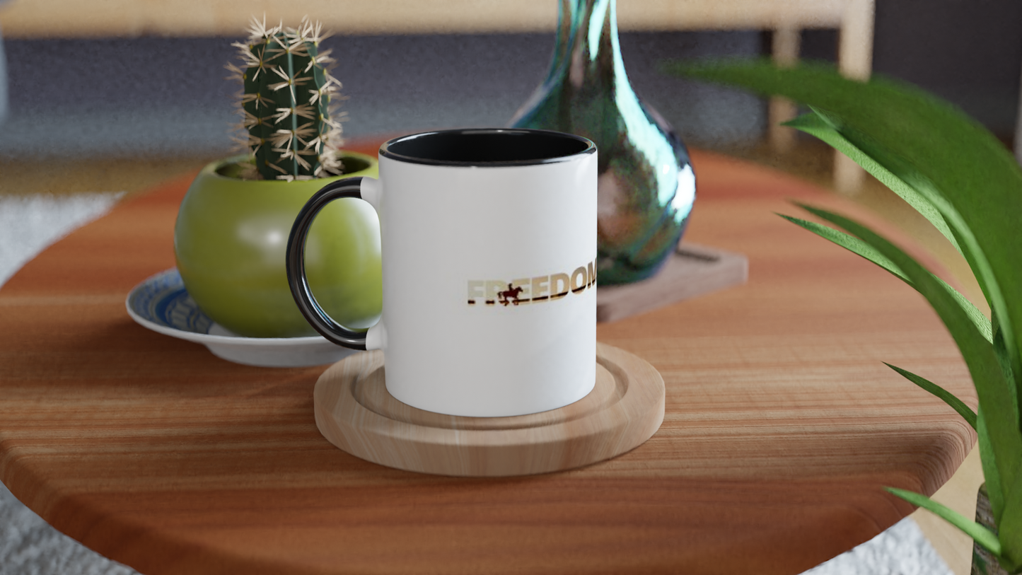 Hand Drawn Horse || 11oz Ceramic Mug with Color Inside - Design: "FREEDOM"; Static Design; Personalizable Text