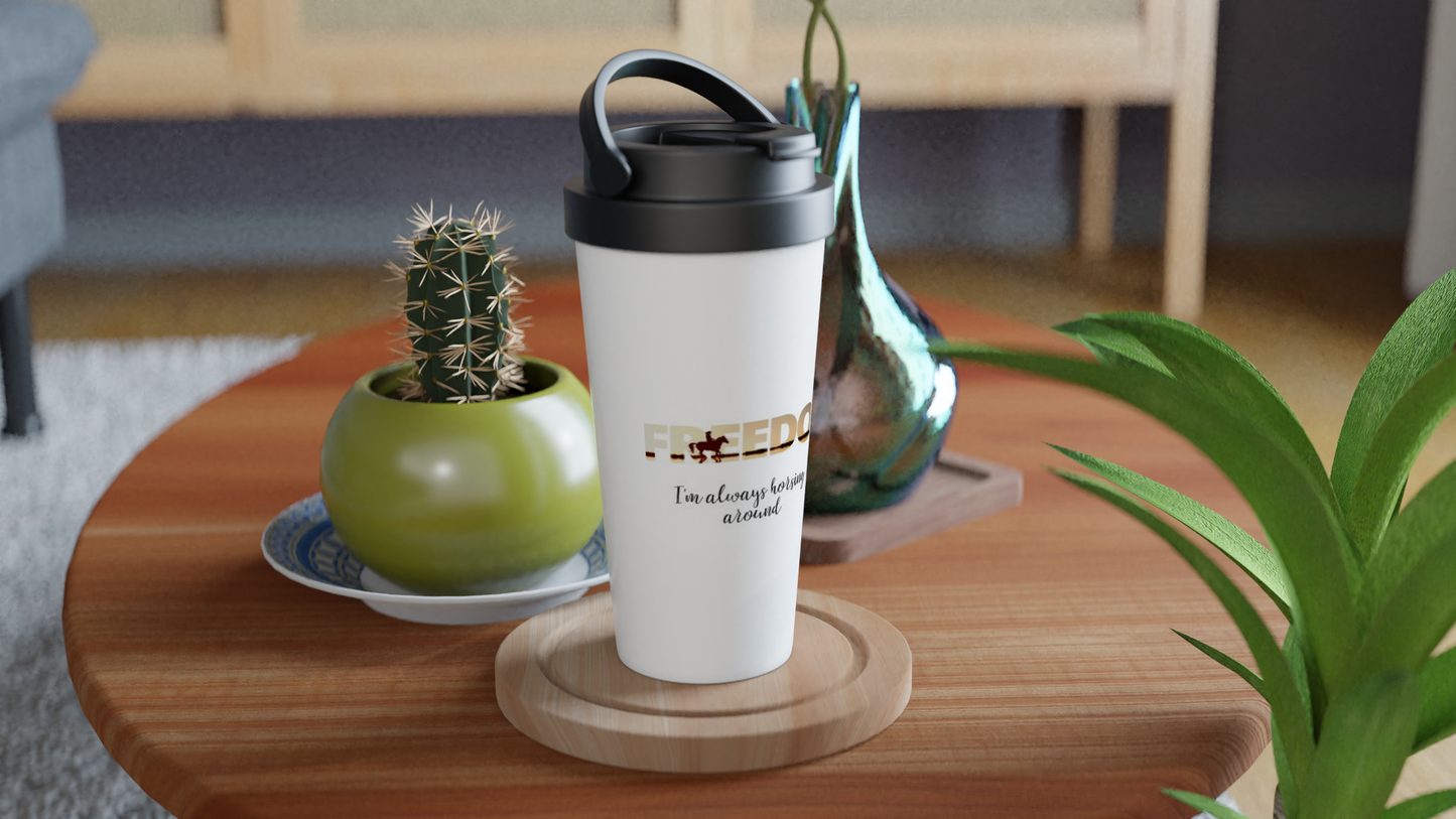 Hand Drawn Horse || 15oz Stainless Steel Travel Mug - Design: "Freedom"; Static Design; Personalizable Text
