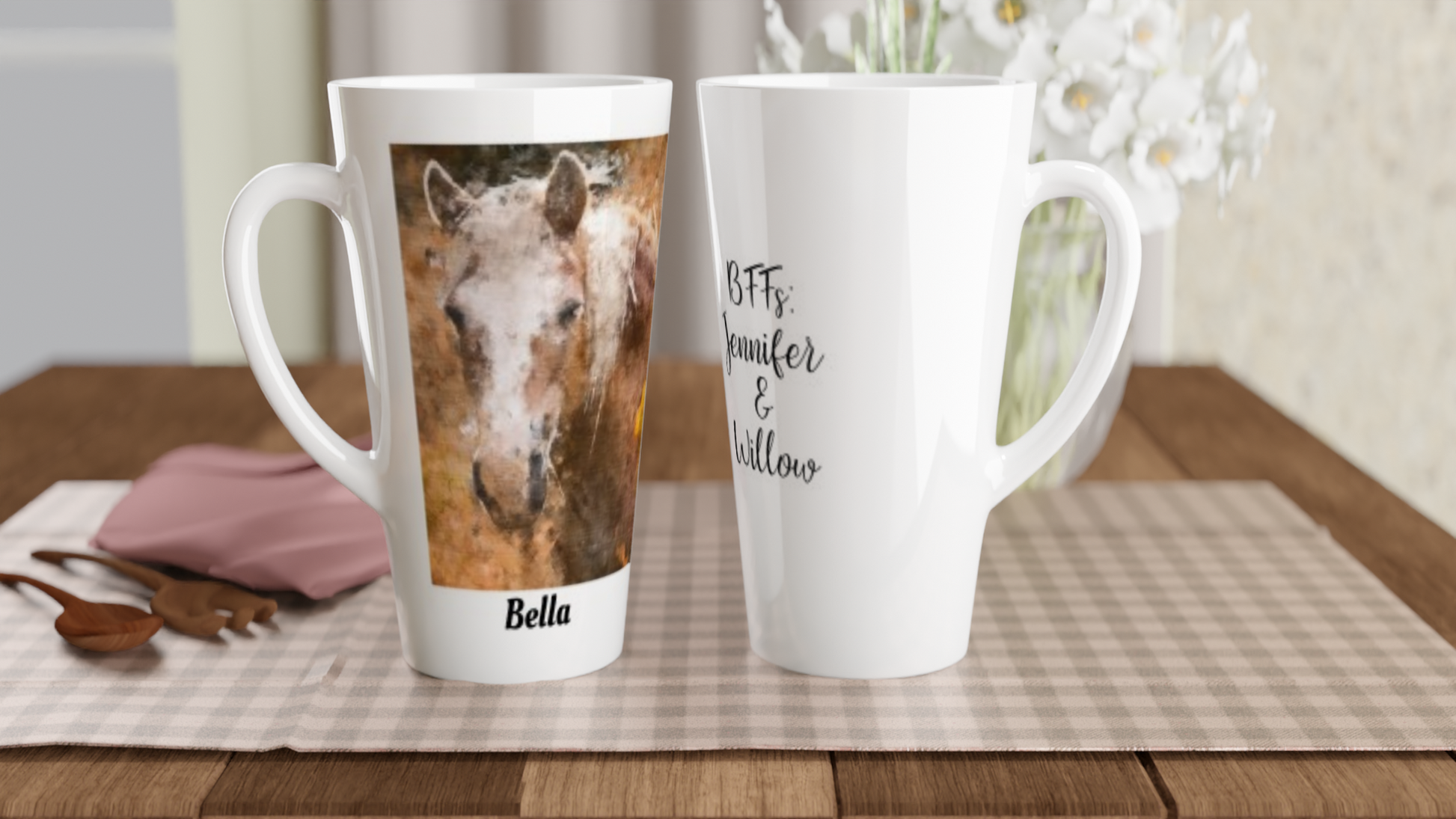 Hand Drawn Horse || Latte 17oz Ceramic Mug - Oil Painting - Personalized; Personalized with your horse