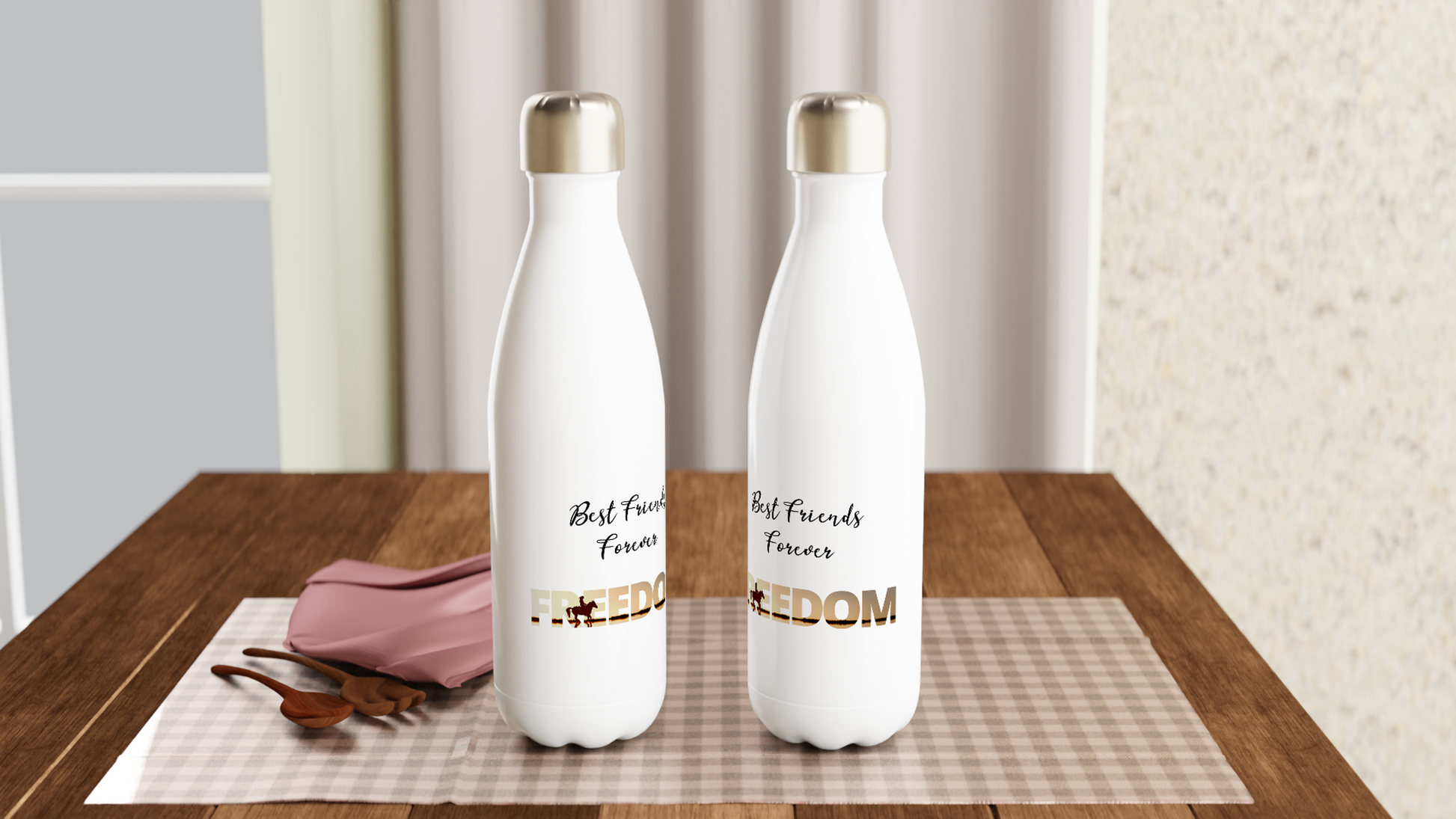 Hand Drawn Horse || 17oz Stainless Steel Water Bottle - Design: ''FREEDOM"; Static Design; Personalizable Text