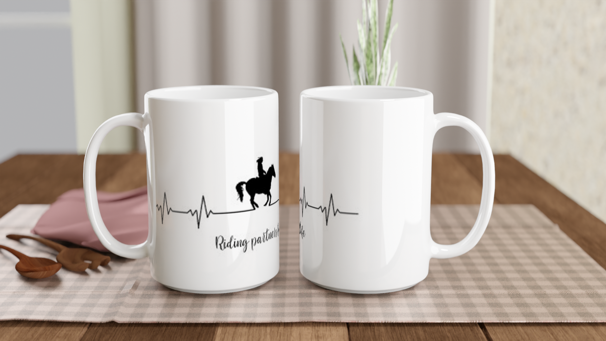Hand Drawn Horse || 15oz Ceramic Mug - Design: "Heartbeat"; Static Design; Personalizable Text