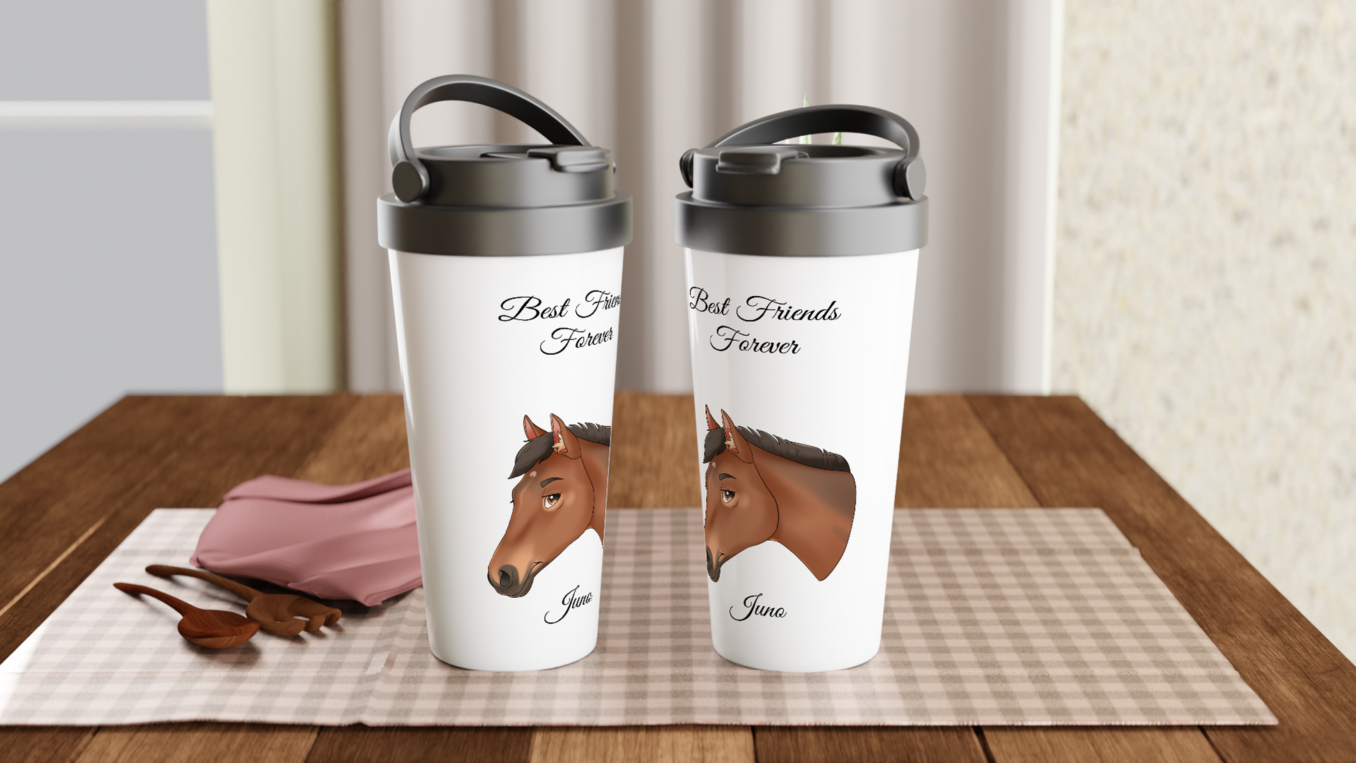 Hand Drawn Horse || 15oz Stainless Steel Travel Mug - Fairytale Cartoon - Hand Drawn & Personalized; Hand drawn & personalized with your horse