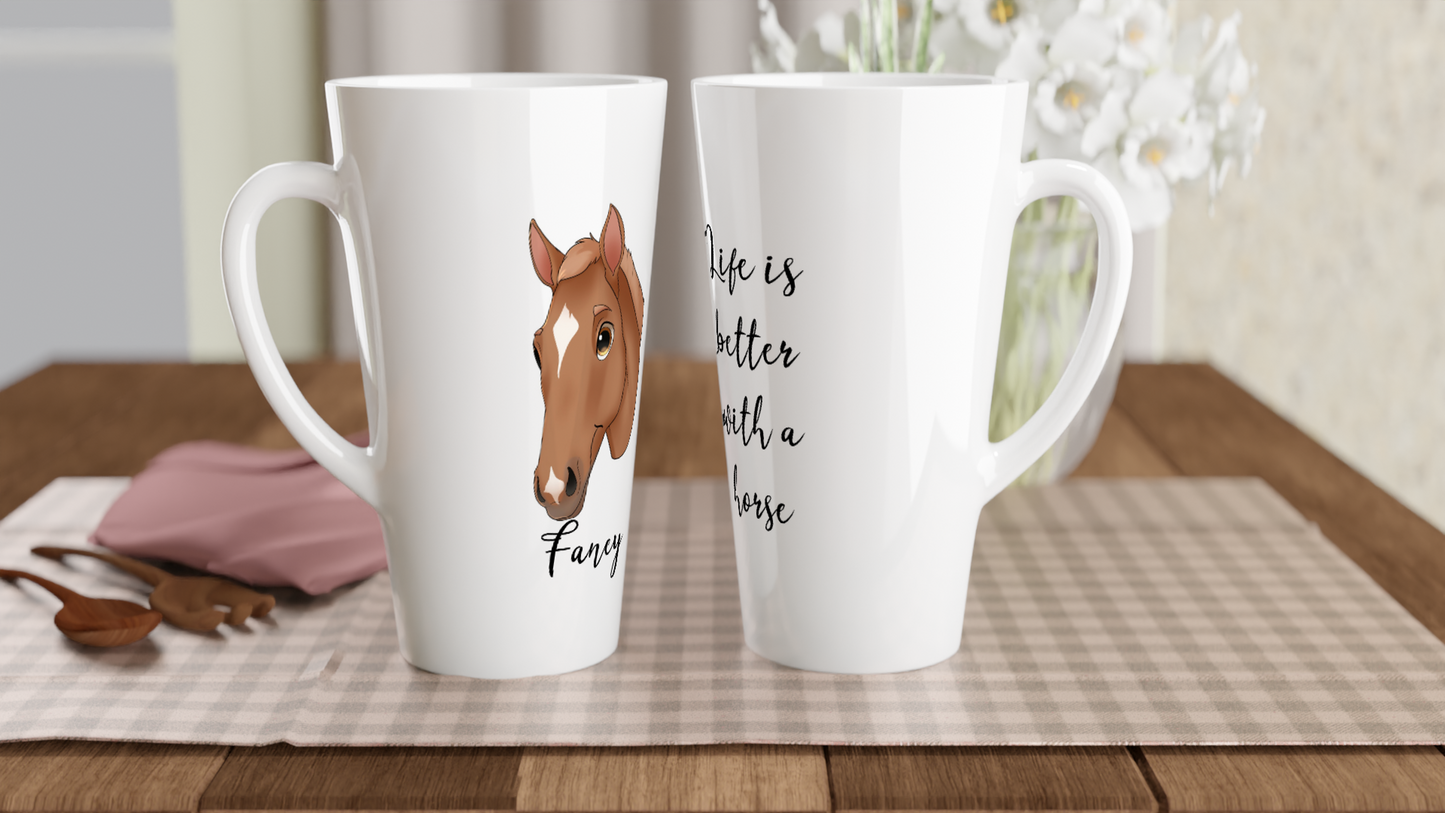 Hand Drawn Horse || Latte 17oz Ceramic Mug - Fairytale Cartoon - Personalized; Hand drawn & personalized with your horse