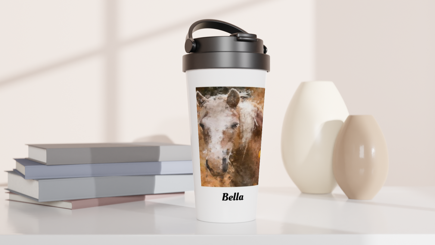 Hand Drawn Horse || 15oz Stainless Steel Travel Mug- Oil Painting - Personalized; Personalized with your horse