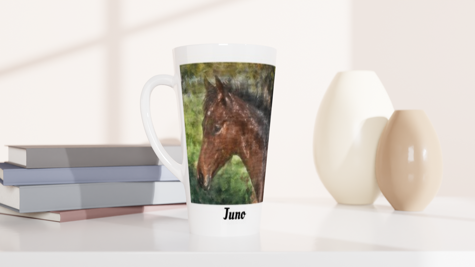 Hand Drawn Horse || Latte 17oz Ceramic Mug - Oil Painting - Personalized; Personalized with your horse
