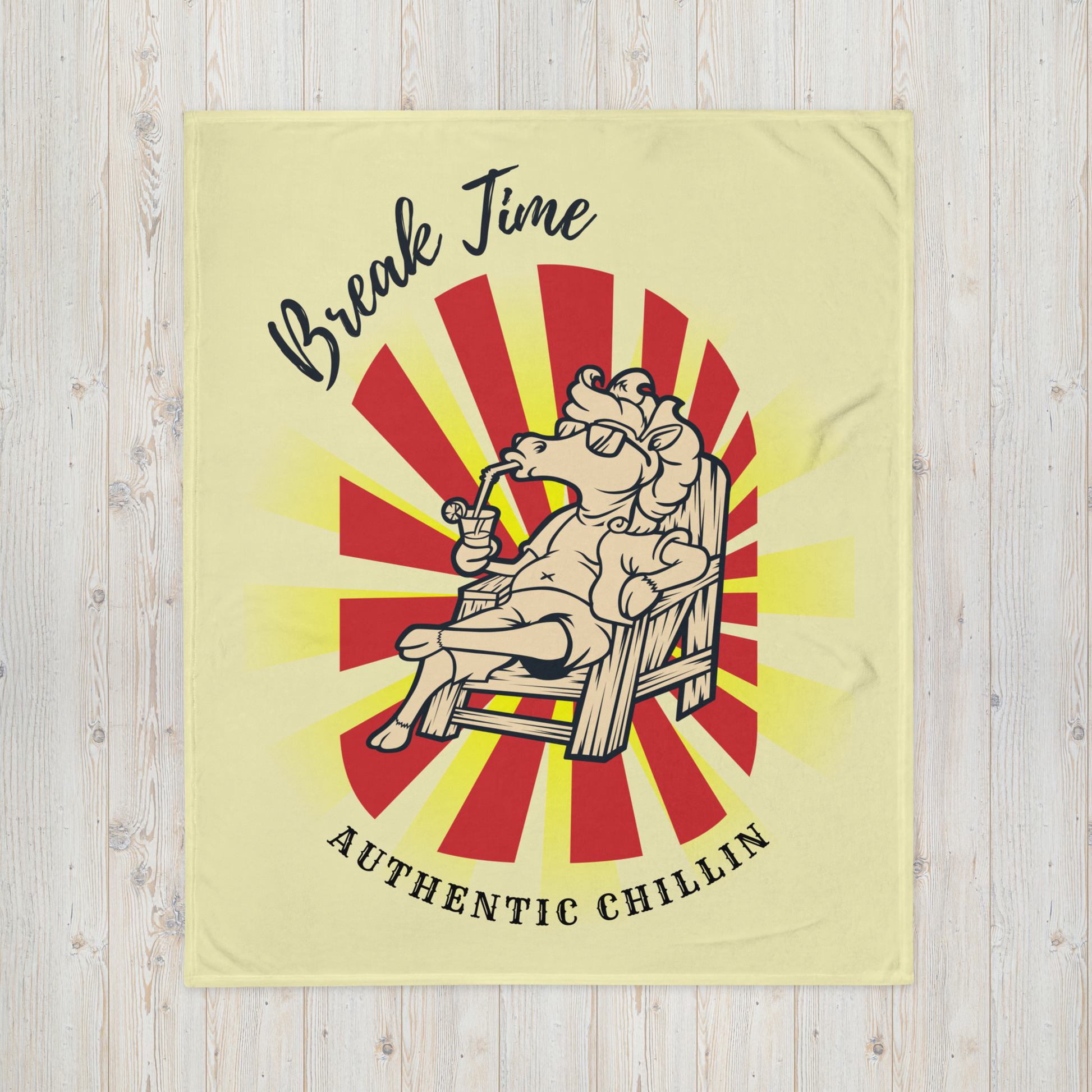 Hand Drawn Horse || Throw Blanket - Design: "Break Time"; Static Design; Personalizable Text