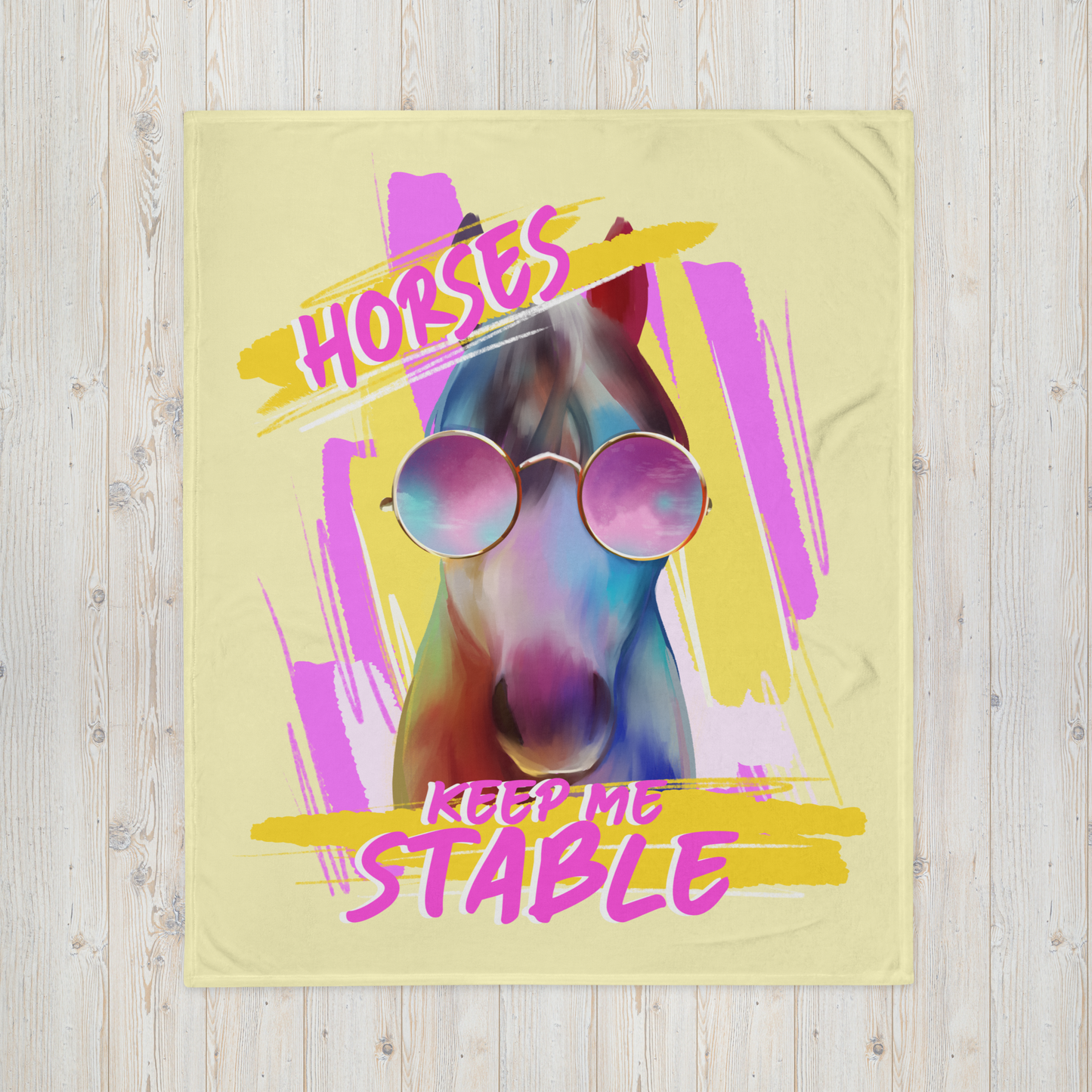 Hand Drawn Horse || Throw Blanket - Design: "Keep Me Stable"; Static Design; Personalizable Text