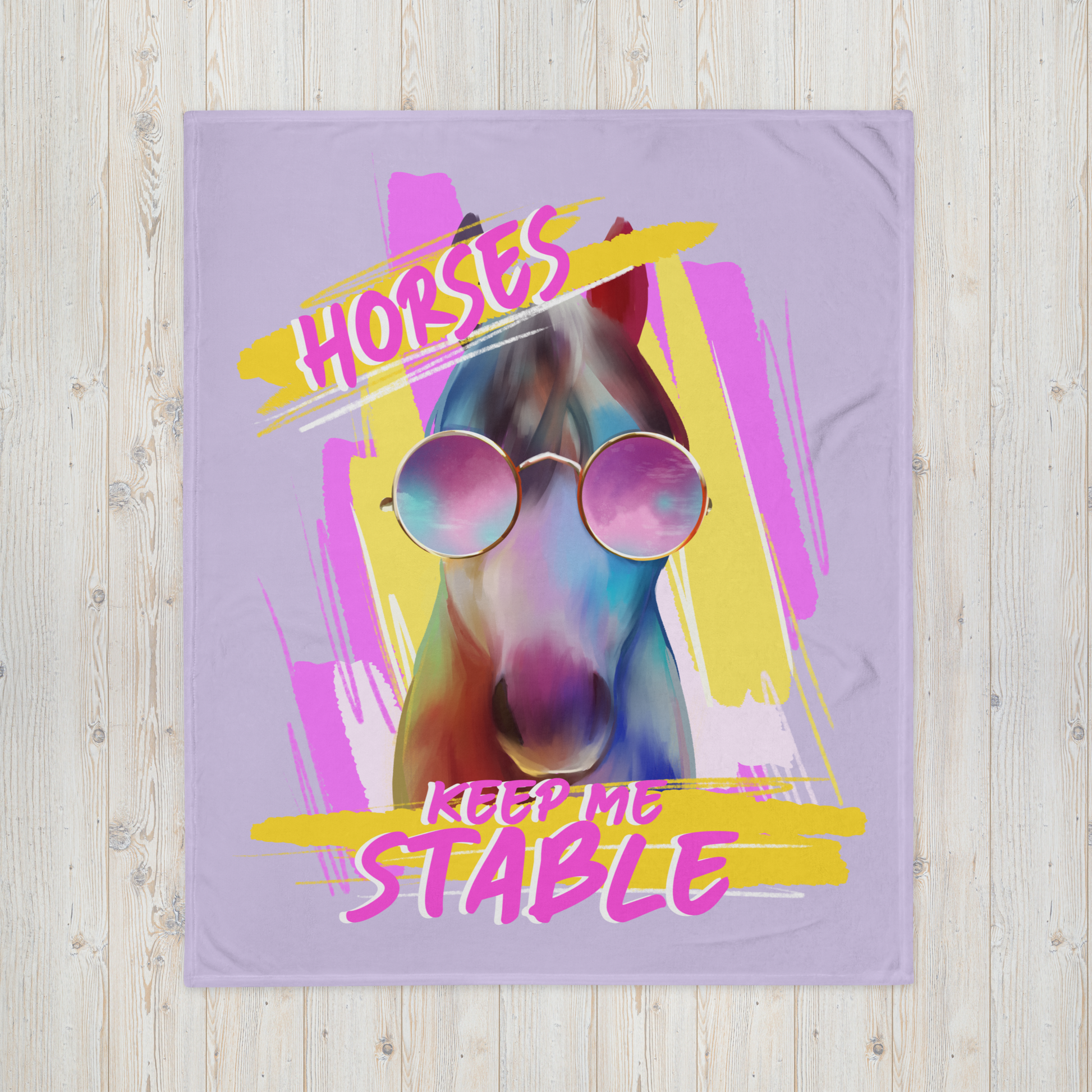 Hand Drawn Horse || Throw Blanket - Design: "Keep Me Stable"; Static Design; Personalizable Text